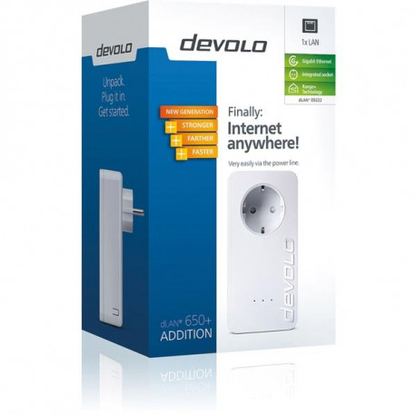 Devolo dLAN 650+, single adapter, HomePlug-adapter för LAN, 600Mbps, 1xadapter, vit